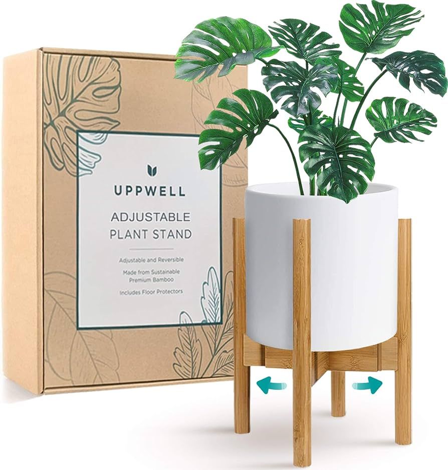 UppWell | Adjustable Wood Plant Stand Indoor | Eco-Friendly Bamboo 8-12 Inch Mid Century Modern F... | Amazon (US)