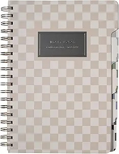 Fringe Studio Large Tab Notebook,Neutral Checks, Flexible Paperback Cover, 5 Subject/Die-Cut Divi... | Amazon (US)