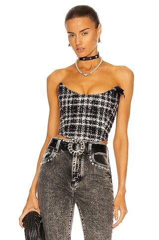 Alessandra Rich Checked Tweed Bustier in Black & White | FWRD | FWRD 