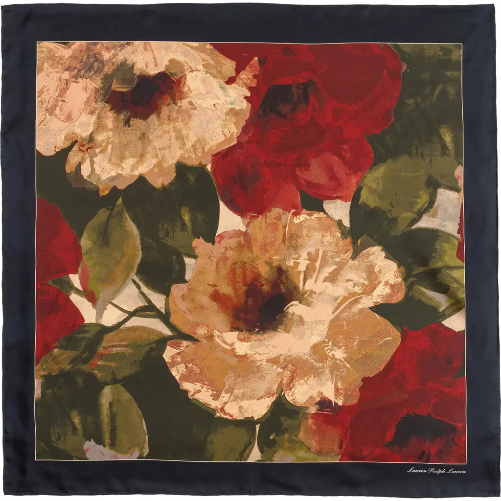 Lauren Ralph Lauren Fall Roses Square Silk Scarf in Navy at Nordstrom | Nordstrom