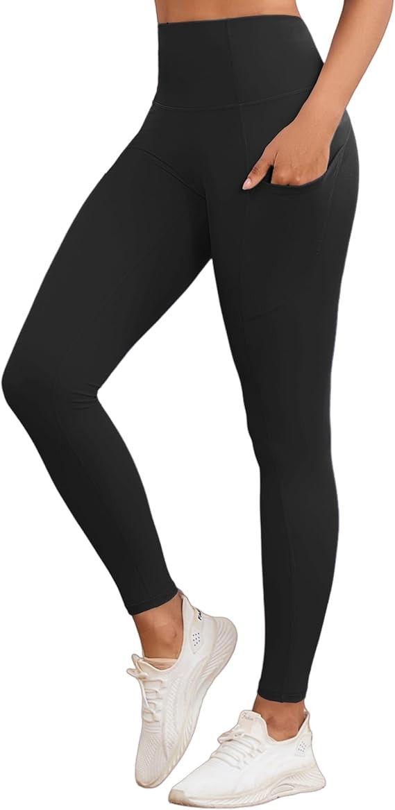 AegisChic Black No Front Seam Leggings with Pockets for Women Tummy Control High Waisted Buttery ... | Amazon (US)