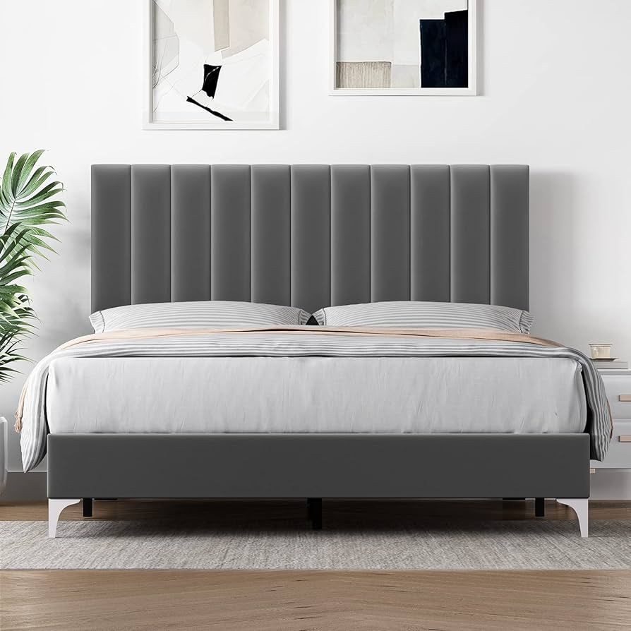 IDEALHOUSE Queen Bed Frame Modern Velvet Upholstered 11 Inch Bed Frame with Headboard No Box Spri... | Amazon (US)