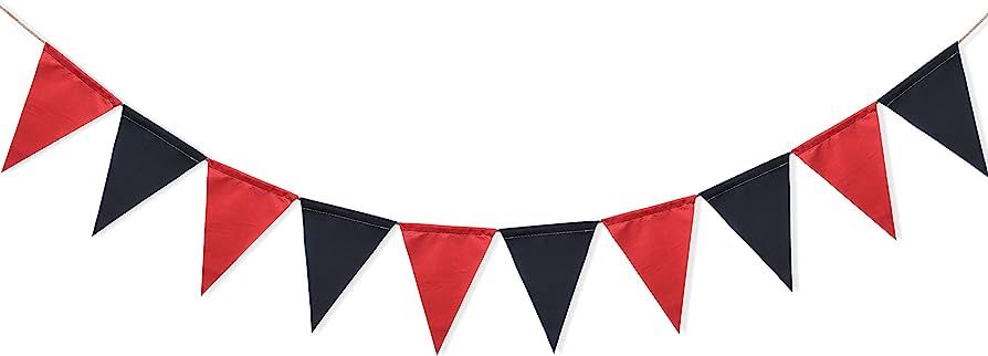 Uniwish Pre-Strung Black and Red Triangle Flag Banner Garland for Graduation Baby Shower Birthday... | Amazon (US)