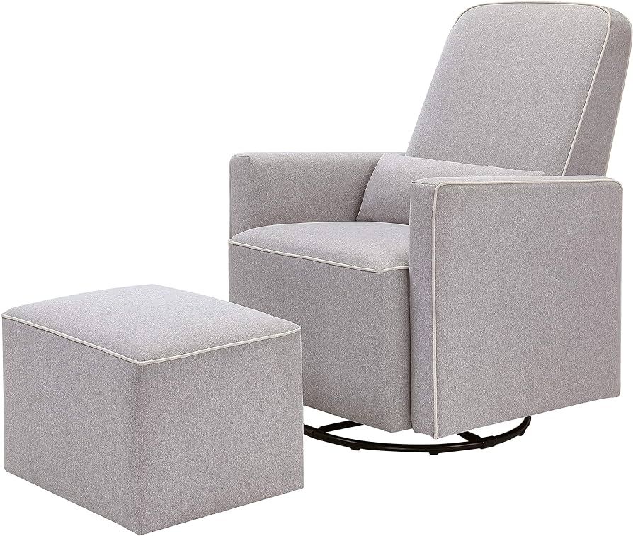 DaVinci Olive Upholstered Swivel Glider with Bonus Ottoman in Polyester Grey with Cream Piping, G... | Amazon (US)