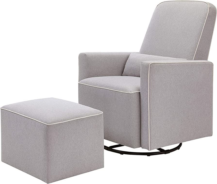 DaVinci Olive Upholstered Swivel Glider with Bonus Ottoman in Polyester Grey with Cream Piping, G... | Amazon (US)