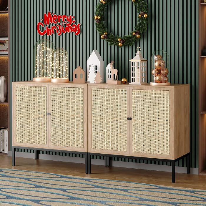 Yechen Set of 2 63" Sideboard Cabinet with Natural Rattan Doors, Buffet Console & Accent Cabinet,... | Amazon (US)