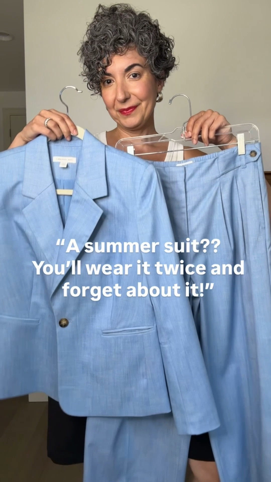 This summer suit from Walmart is
SO GORGEOUS! The color, the cut and the quality are so much more than I would expect for the price. The jacket is fully lined, the trousers have a little elastic in the back. It’s beautiful! 
.
I’m wearing a medium jacket and small pants and I’m 5’8”. They are a 27” inseam.

#LTKOver40 #LTKSeasonal
