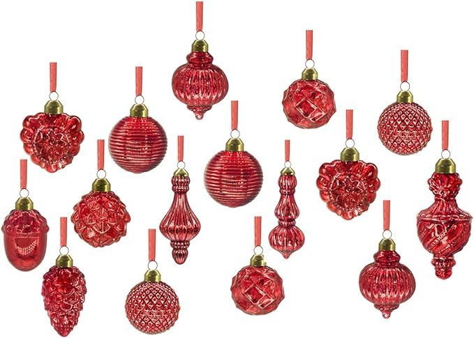 Glass Christmas Ball Ornaments Mercury Glass Drop Ornaments Red Color Size: 2.15''-3.4'' (16 Piec... | Amazon (US)