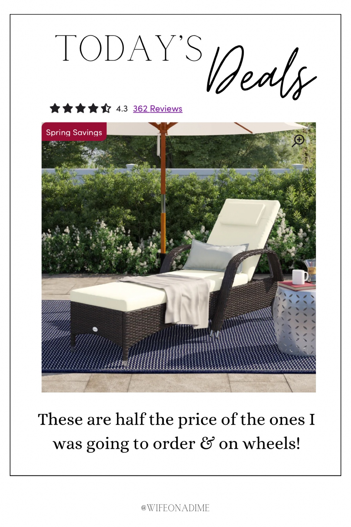 These outdoor chaise lounge chairs are a great deal and are on wheels! Comparable ones are twice this price! 

Wayfair deal, Wayfair patio, patio furniture 

#LTKhome #LTKSeasonal