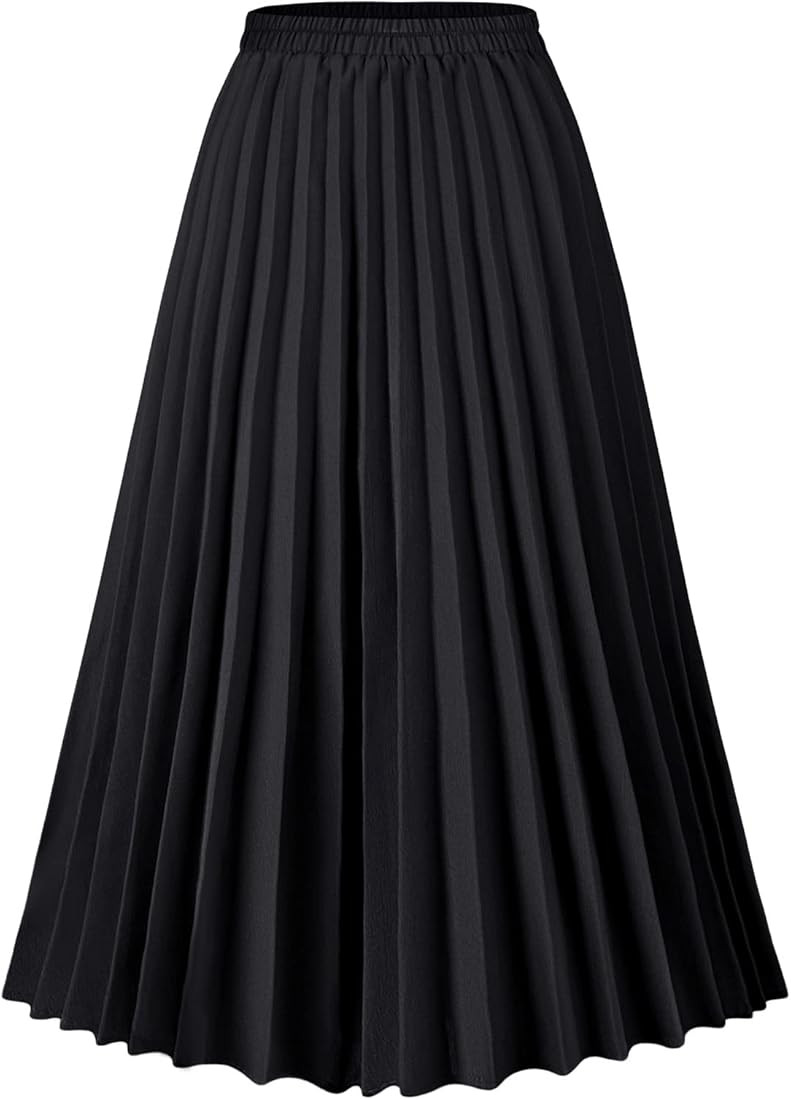 Basoteeuo Womens Skirt Leopard Print Midi Long Shirring Pleated Skirts High Waisted A Line Skirts | Amazon (US)