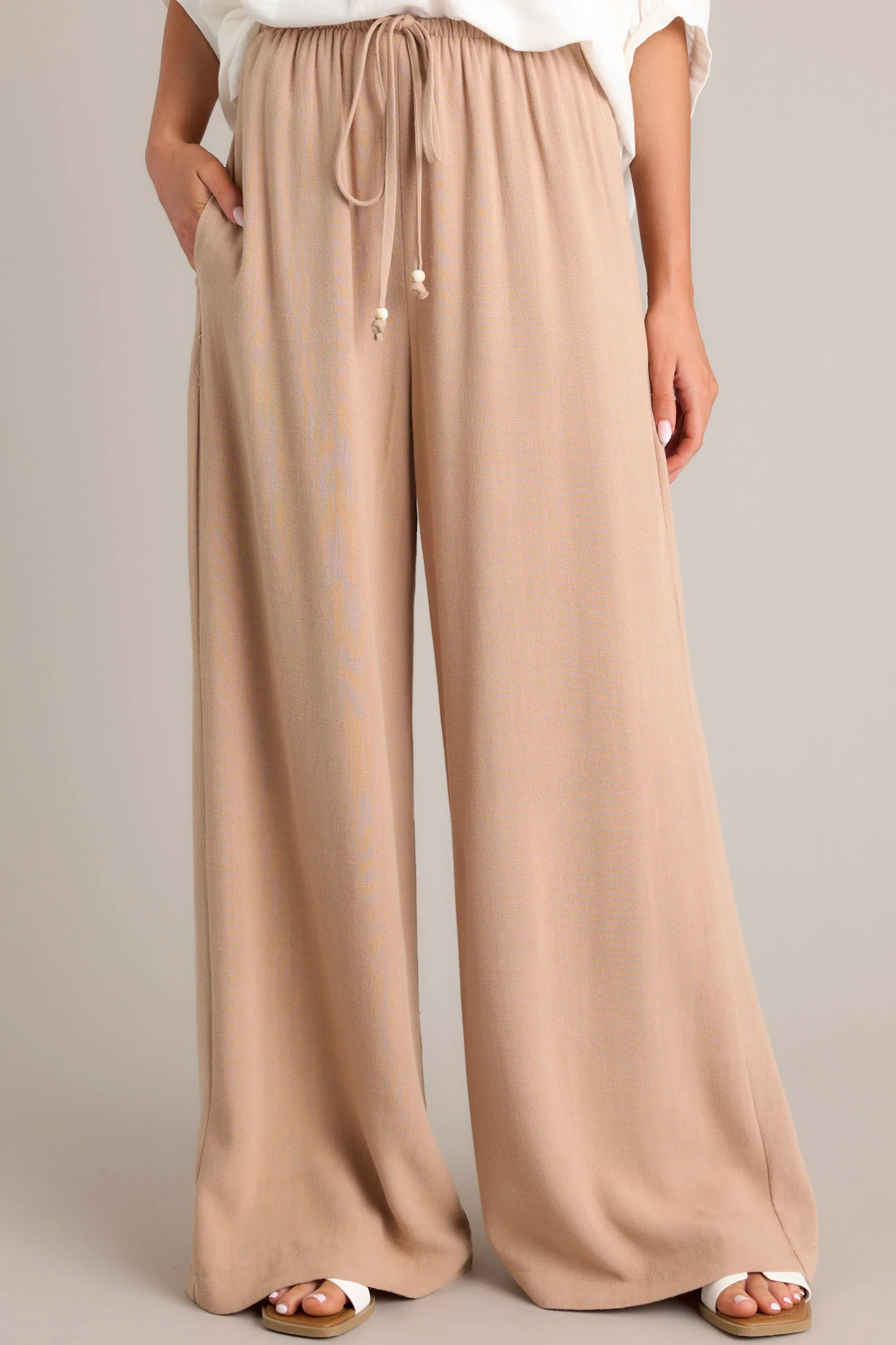 Effortless Elegance Tan Linen Blend Pants | Red Dress