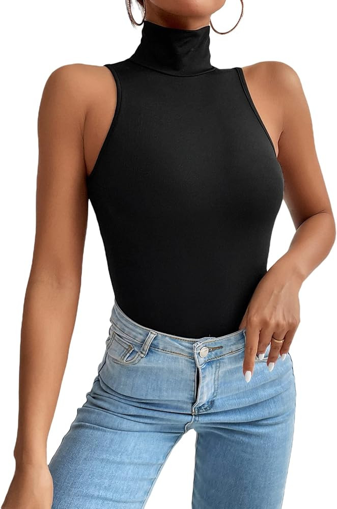 Milumia Women's Sexy Mock Turtle Neck Sleeveless Tank Top Bodysuit Leotard | Amazon (US)