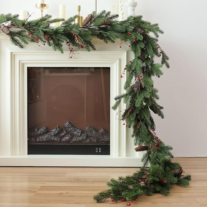 MIZII Christmas Garlands 10FT Artificial Pine Garland with Pinecone Berries Greenery Garland Chri... | Amazon (US)