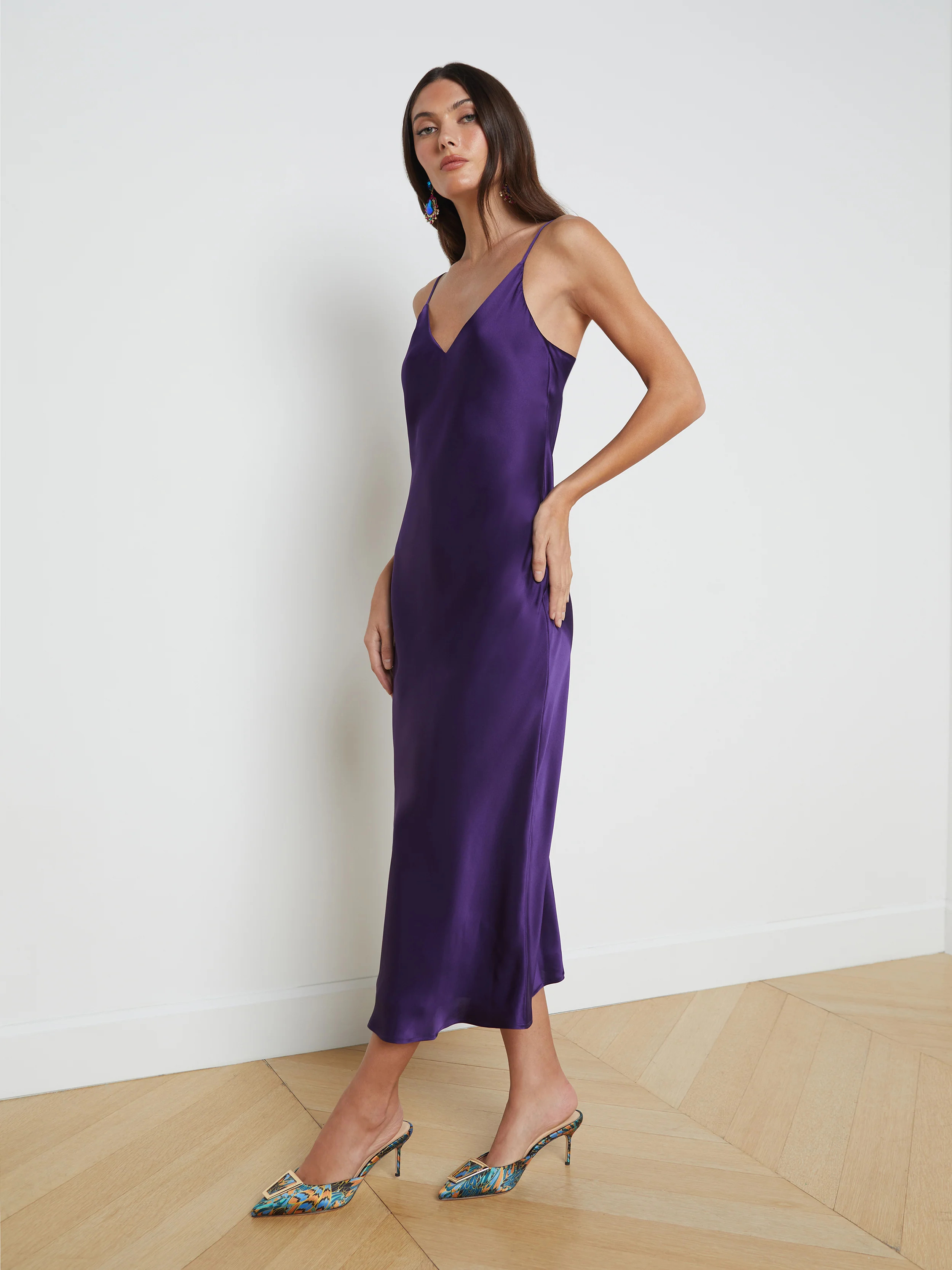 L'AGENCE Seridie Silk Slip Dress in Purple Sapphire | L'Agence