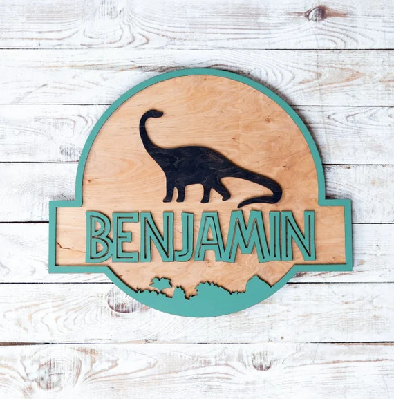 Dinosaur Theme Name Sign Nursery name sign for boys Jurassic period sign Kids Bedroom Wooden Door... | Etsy (US)