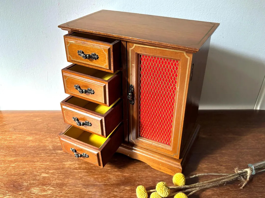 Vintage Wood Sankyo Japan Wind up Music Box Jewelry Mini Cabinet Armoire | Love Story | Necklace ... | Etsy (US)