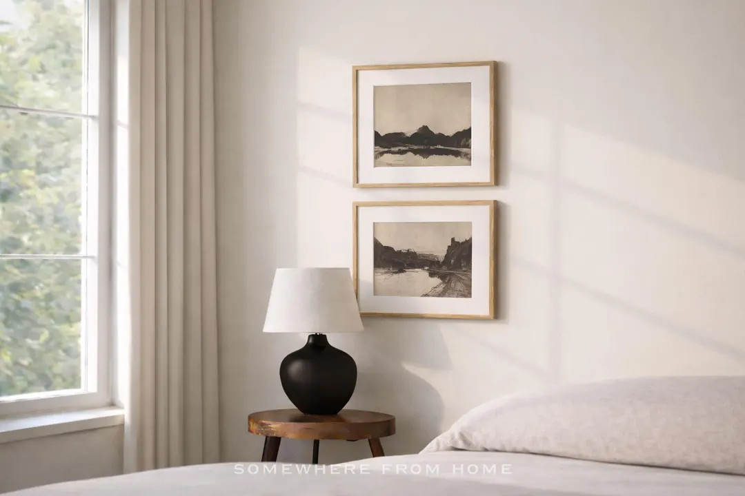 Landscape Art Set of 2, Neutral Mountain Wall Art, Minimalist Gallery Wall Set, Rustic Nature Dec... | Etsy (US)