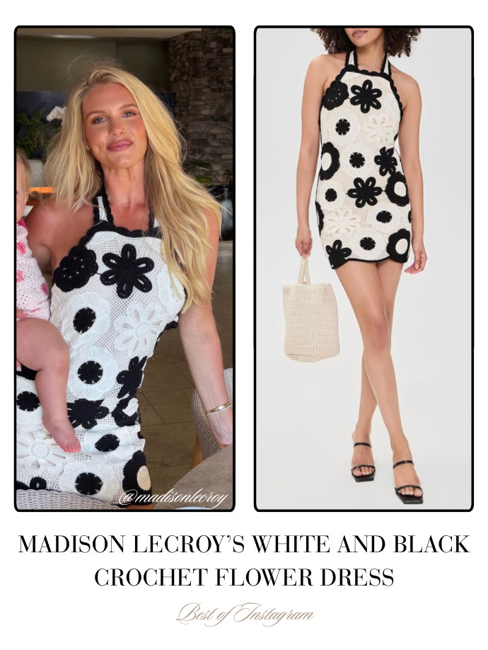 Madison LeCroy's White and Black Crochet Flower Dress 📸= @madisonlecroy 

 
