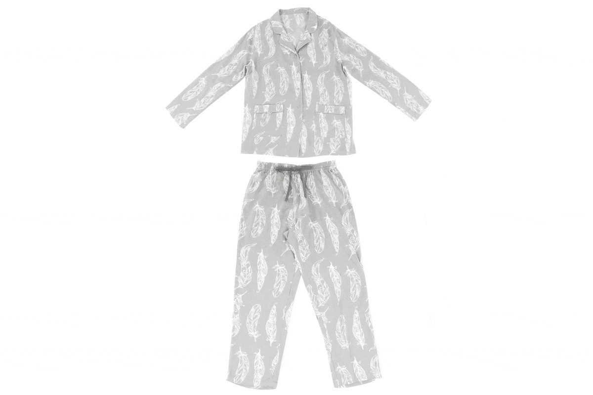 Women's Bamboo Pima Long Sleeve Button-up PJ Set - Feather Grey | Nest Designs