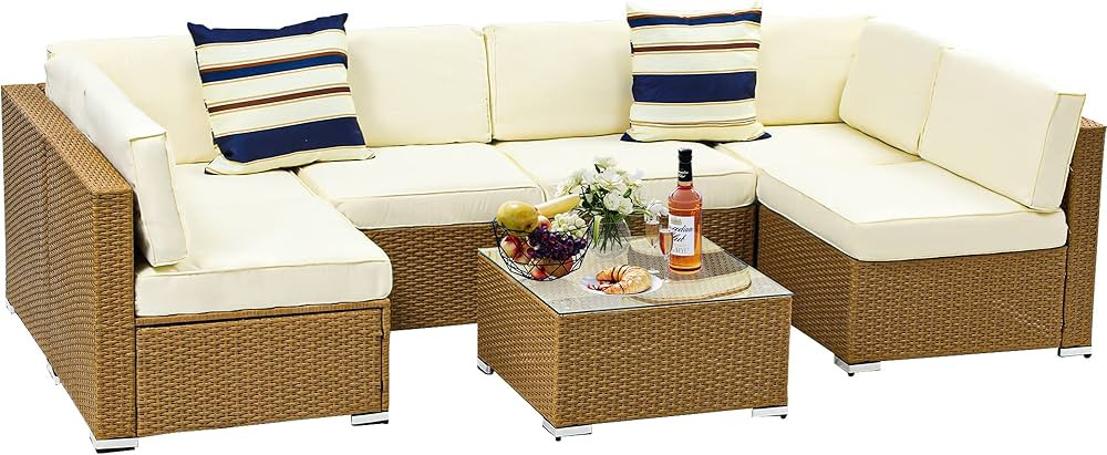 YITAHOME 7 Pieces Patio Furniture Set, Outdoor Sectional Sofa PE Rattan Wicker Conversation Set O... | Amazon (US)