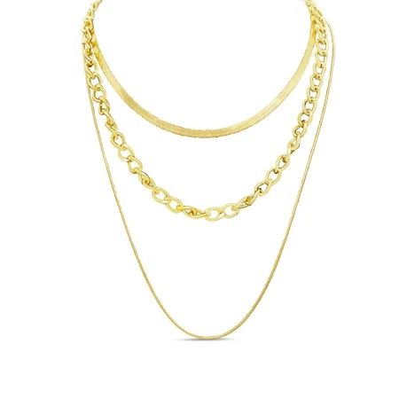 SuperJeweler Layer Necklace Dainty Layered Necklaces - Yellow Gold Tone Triple Strand Layer Necklace | Walmart (US)