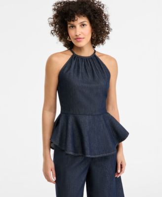 I.n.c. International Concepts Women's Denim Peplum Halter Top, Macy's Exclusive - Hudson Wash | Macy's