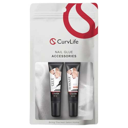 Curvlife Quick Drying 10g Semi Solid Nail Glue Gel with 10ml Remover with Cuticle Pusher Nail Art for Press On Nails Tips No Need for UV Lamp Long Lasting | Amazon (US)