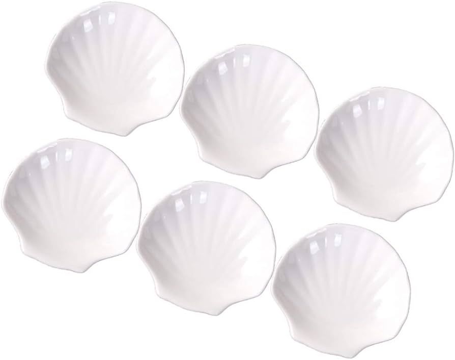 Cabilock Small Ceramic Bowls 6pcs White Porcelain Shell Dish Multipurpose Ceramic Appetizer Plate... | Amazon (US)
