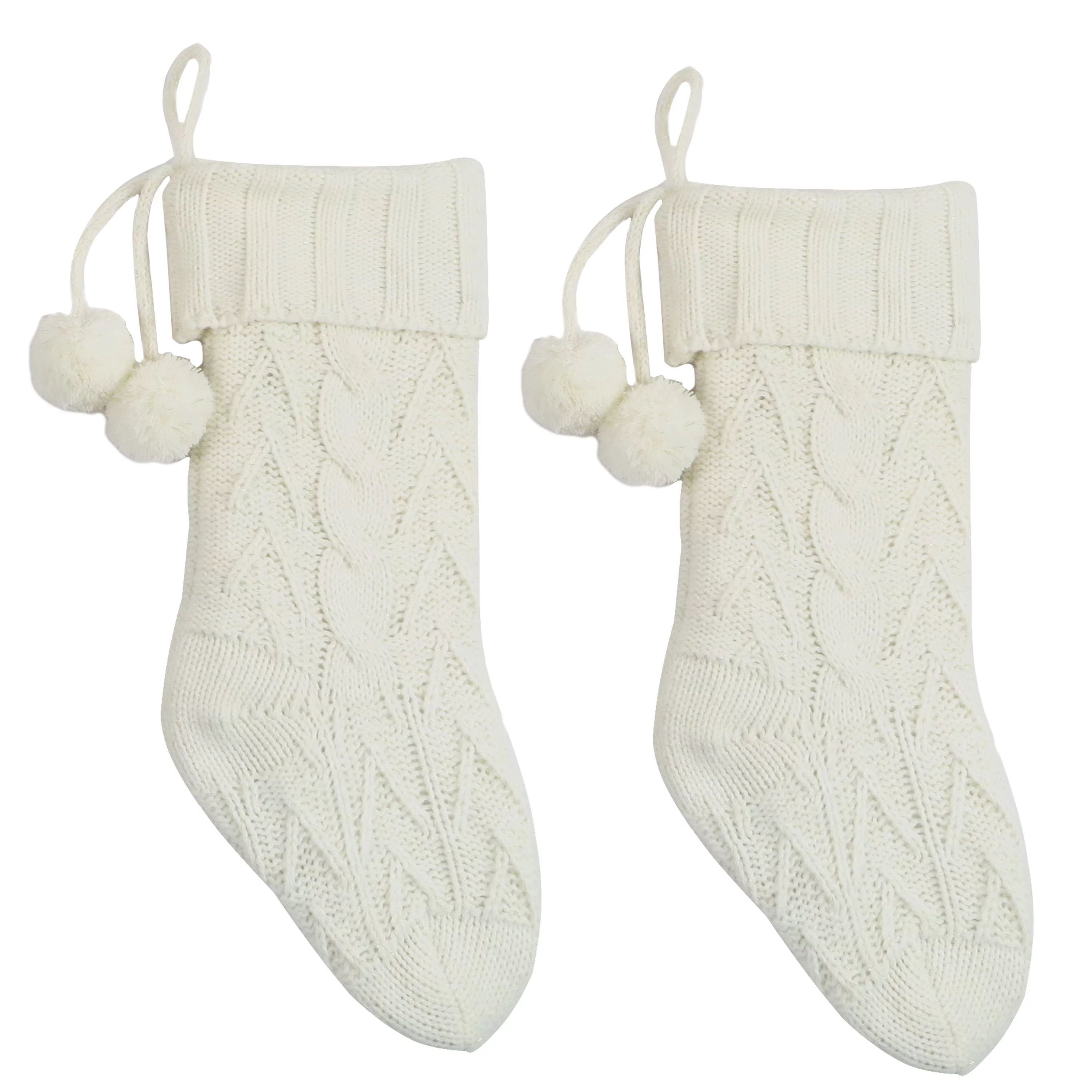 Holiday Time 2Pack Ivory Cable Knit Christmas 20" Stocking | Walmart (US)