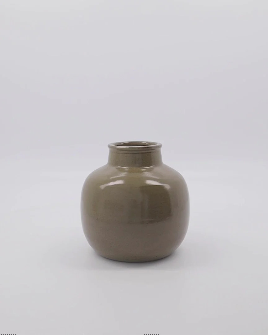 Green Glazed Stoneware Handmade Vase - 6.5" | Afloral