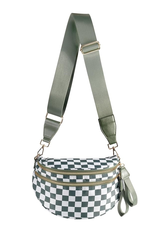 Spacious Checkered Nylon Crossbody Bag Bum Bag Checkered Handbags Wallets for Women | Amazon (US)