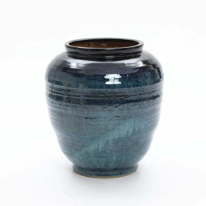 Vintage Blue Glazed Ceramic  Vase, 17.5" Tall Handmade Pottery Accent | Wayfair North America