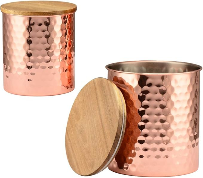 Copper Canisters Coffee Containers Set of 2 Flour and Sugar Food Storage Jars with Airtight Woode... | Amazon (US)