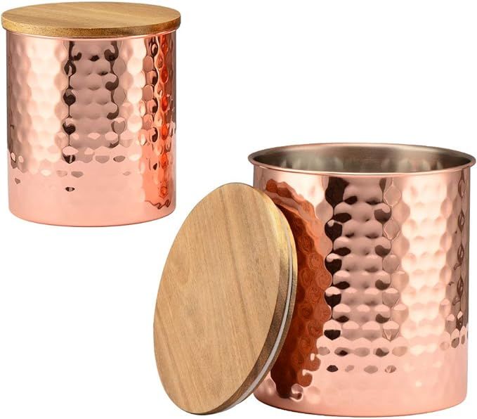 Copper Canisters Coffee Containers Set of 2 Flour and Sugar Food Storage Jars with Airtight Woode... | Amazon (US)