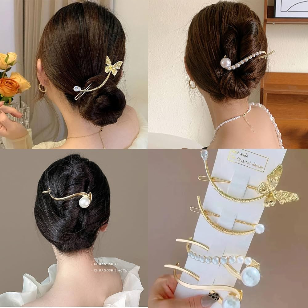 4 PCS Pearl Hair Clip Hairpins Hair Claws Banana Clip French Style Twist Hair Barrette Hair Acces... | Amazon (US)