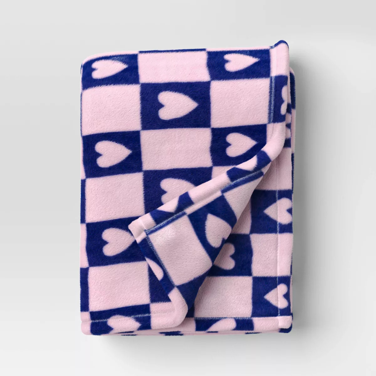 Recycled Poly Printed Heart Check Plush Throw Pink/Blue - Room Essentials™ | Target