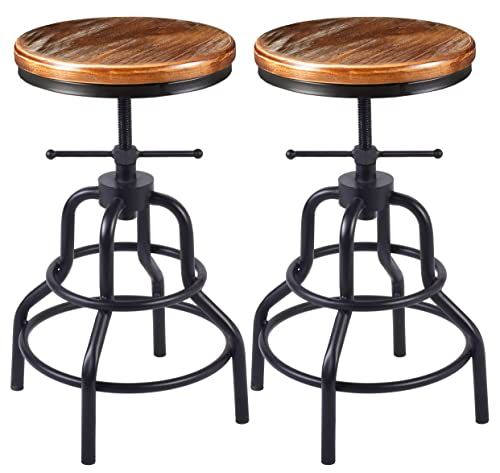 Vintage Industrial Bar Stool-Rustic Swivel Bar Stool-Round Wood Metal Stool-Kitchen Counter Height A | Amazon (US)