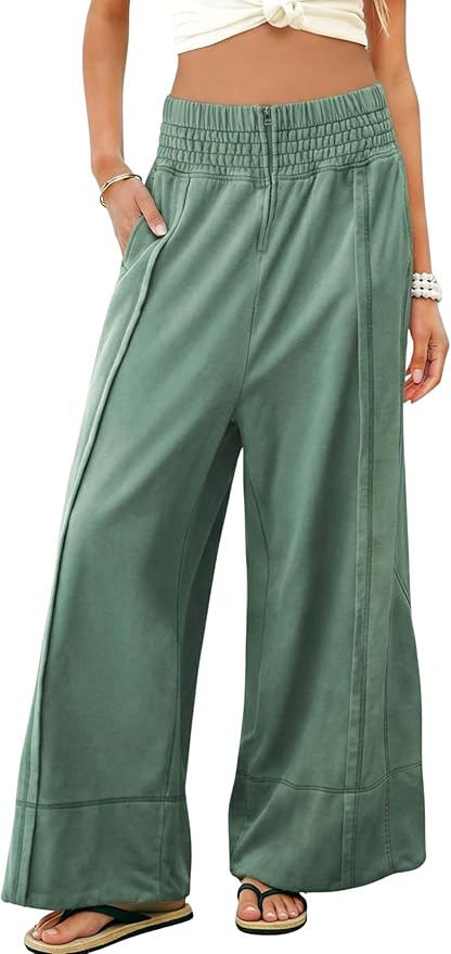 Tanming Womens Wide Leg Pants Cotton Stretchy High Waisted Palazzo Pants Daily Workout Wear Loung... | Amazon (US)