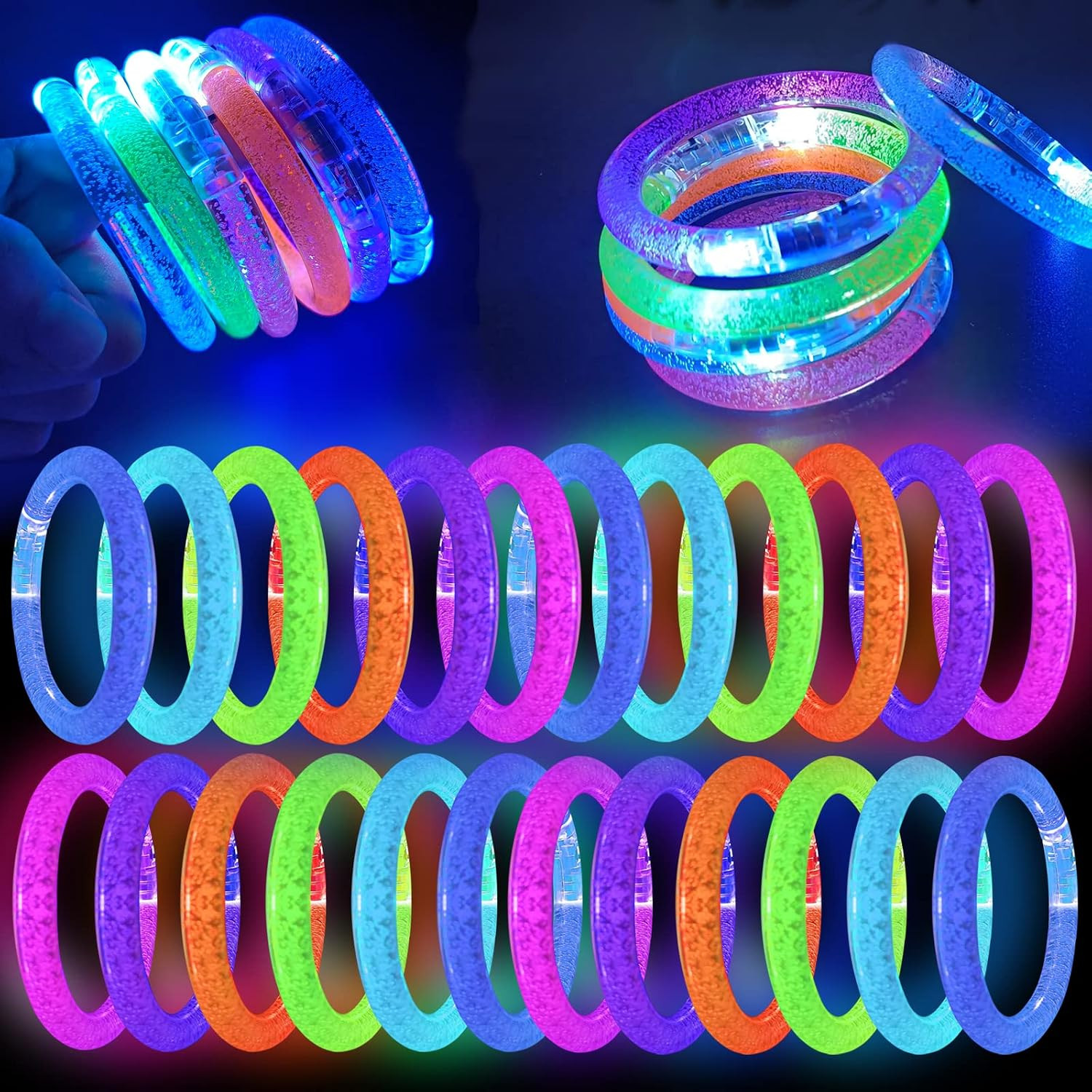 30 Pcs Glow In The Dark Bracelets, 6 Colors LED Bracelets Bulk for Adults, Glow Neon Party Supplies for Carnival Halloween Christmas Birthday Wedding | Amazon (US)