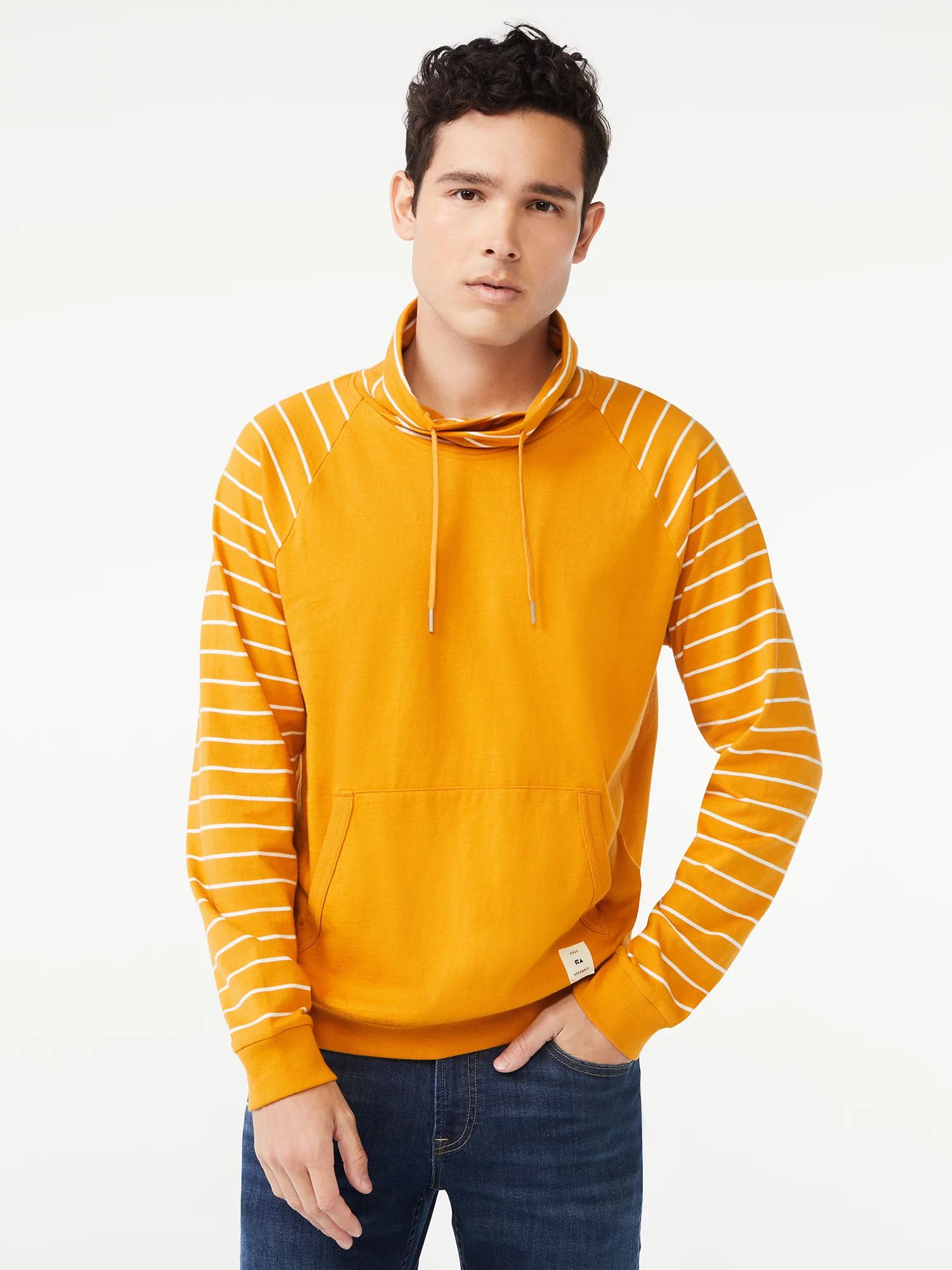 Free Assembly Men's Funnel Neck Pullover with Long Striped Sleeves | Walmart (US)