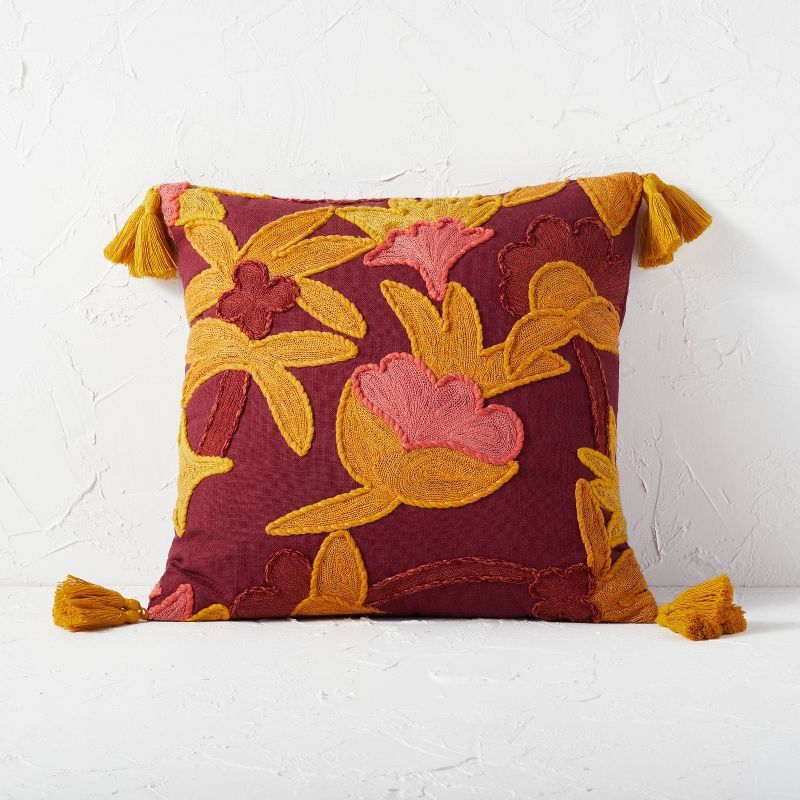 Floral Embroidered Cording Square Throw Pillow - Opalhouse&#8482; designed with Jungalow&#8482; | Target