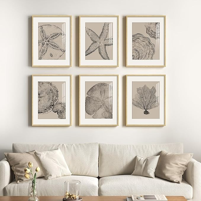 Framed Coastal Wall Art for Living Room, 6 Piece Neutral Black Beige Modern Abstract Prints Artwo... | Amazon (US)
