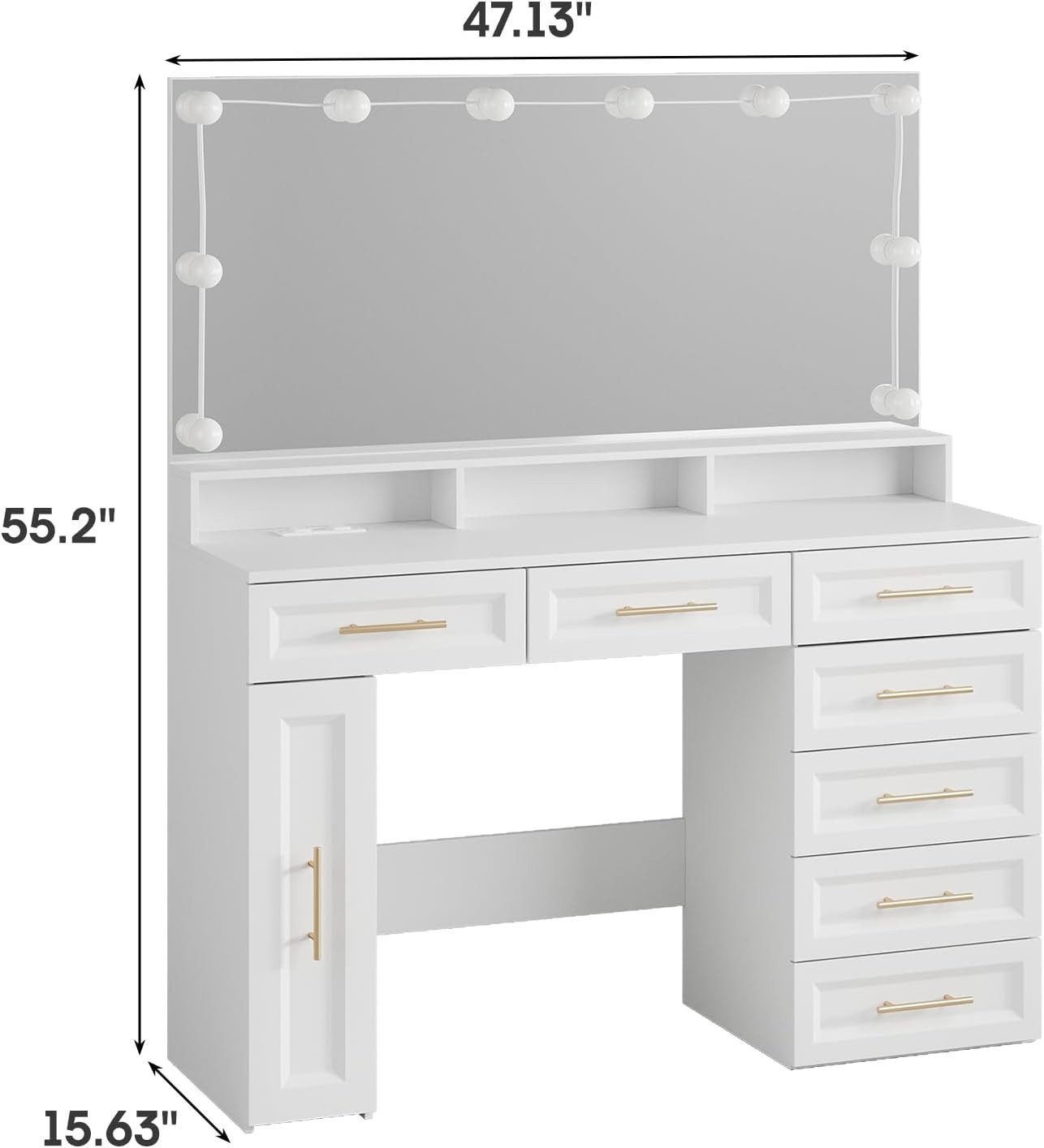 Vabches Large Makeup Vanity Desk, 47" White Vanity Table with Mirror and Lights, 3 Modes Adjustab... | Amazon (US)