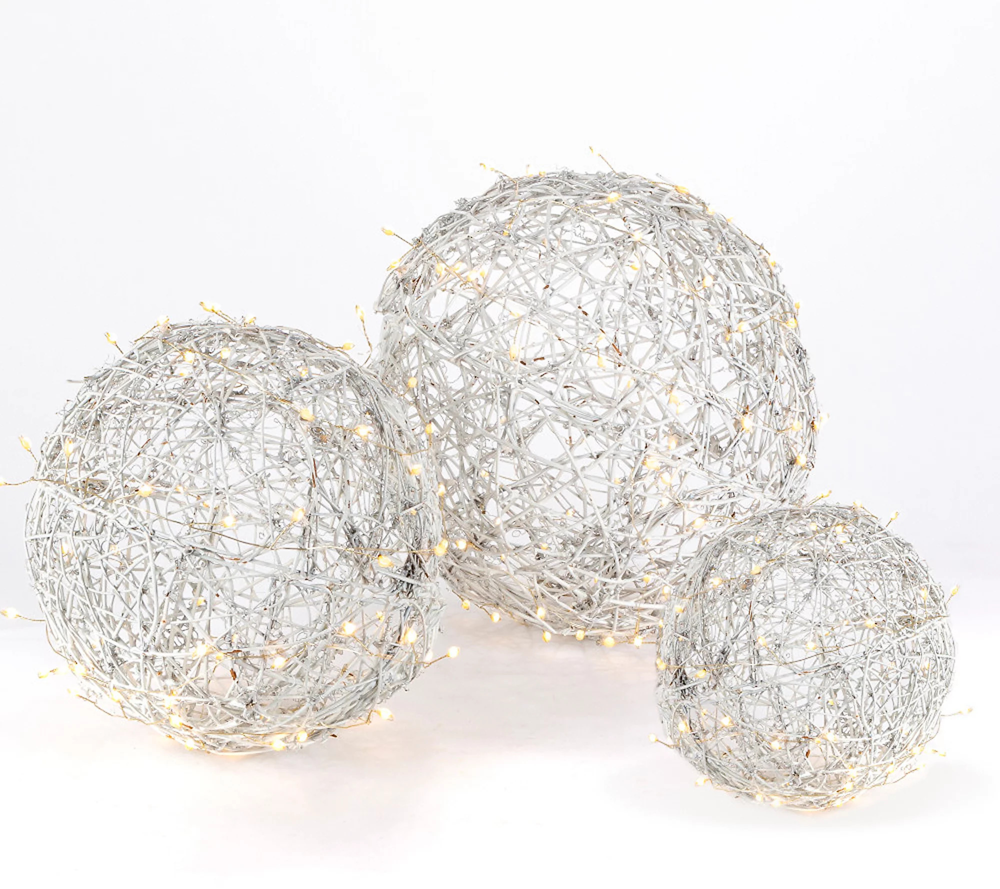 Set of 3 Asst Vine Balls w Bright White Lights by Gerson Co | QVC