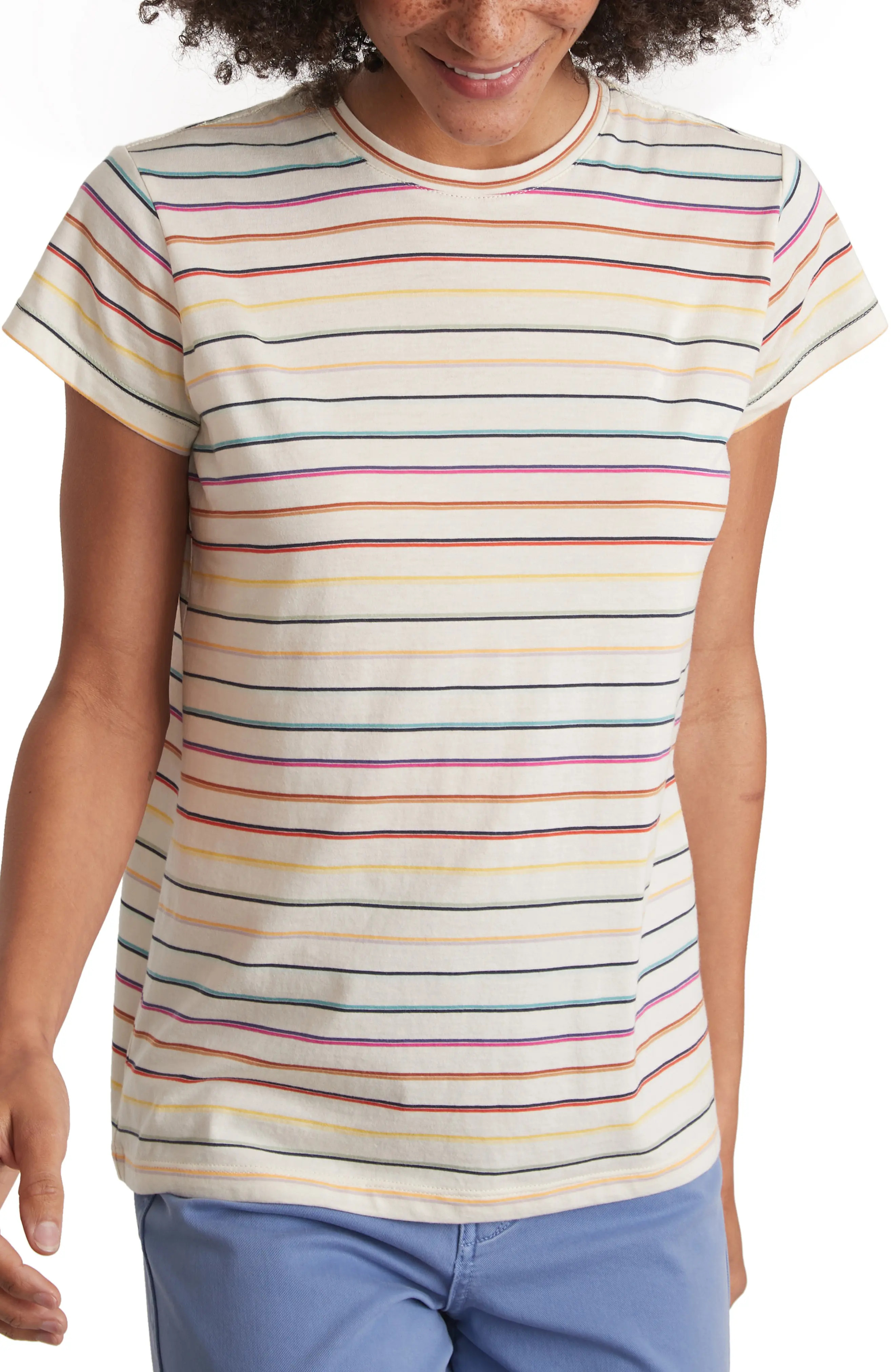Marine Layer Swing Cotton Blend T-Shirt in Rainbow Stripe at Nordstrom, Size X-Large | Nordstrom