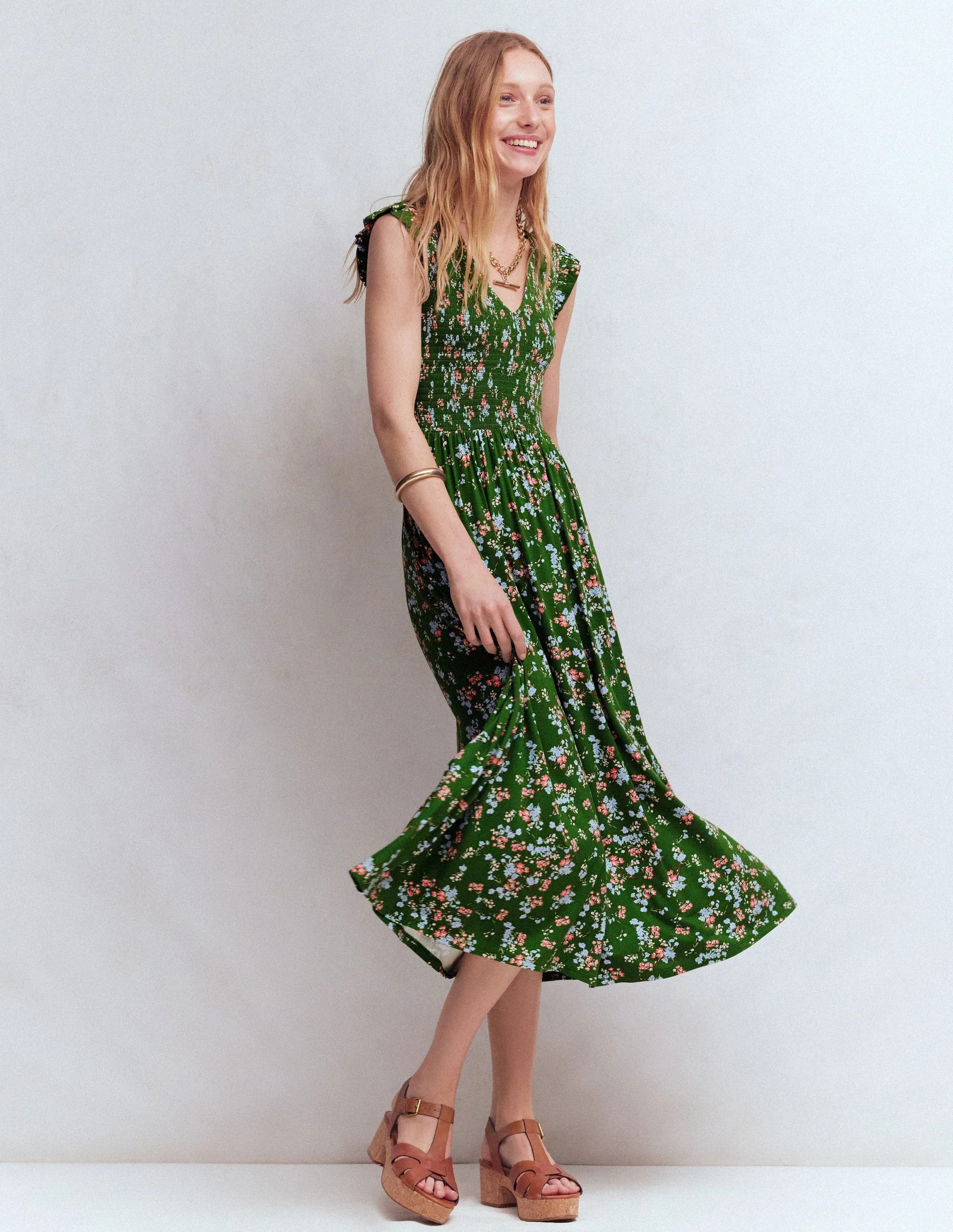Smocked Jersey Midi Dress-Multi, Flourishing Meadow | Boden (US)