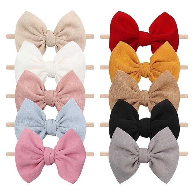 YanJie 4.5'' Nylon Bow Headbands for Baby Girls - Handmade Tied Bows Hair Accessories for Infants... | Amazon (US)