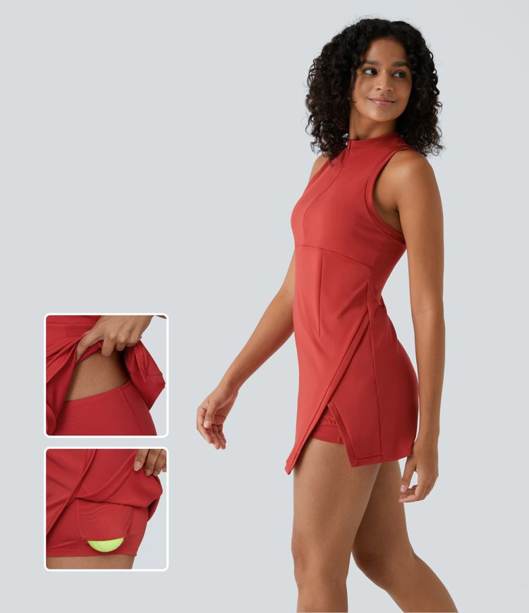 Women’s Zipper RacerPocket 2-Piece Mini Tennis Active Dress - Halara | HALARA