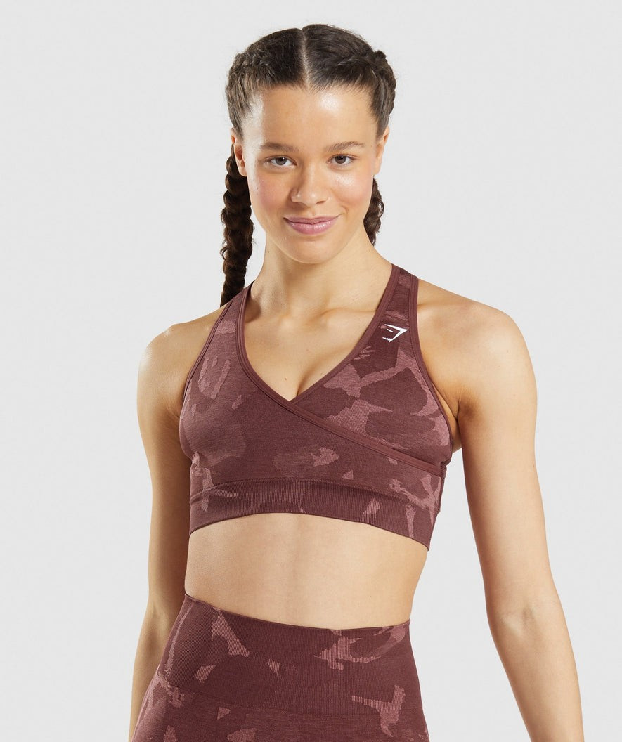 Gymshark Adapt Camo Seamless Sports Bra - Savanna | Cherry Brown | Gymshark (Global)