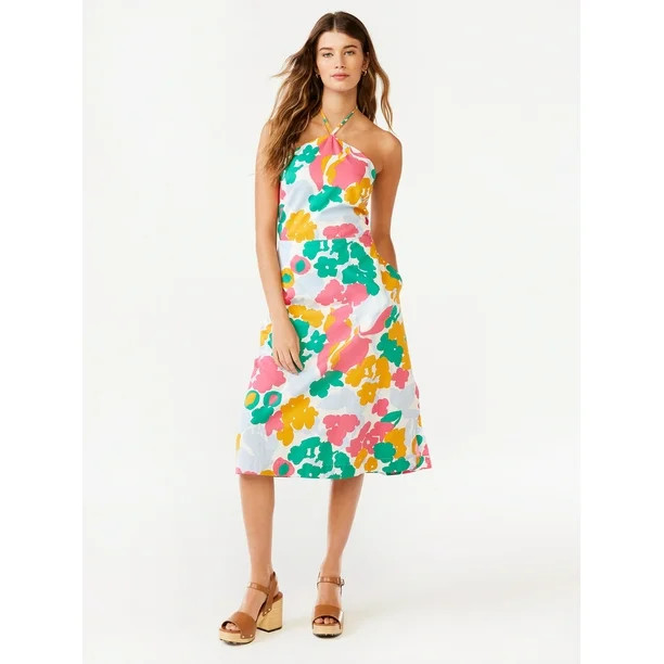 Free Assembly Women's Tie Neck Halter Midi Dress, Sizes XS-XXL - Walmart.com | Walmart (US)